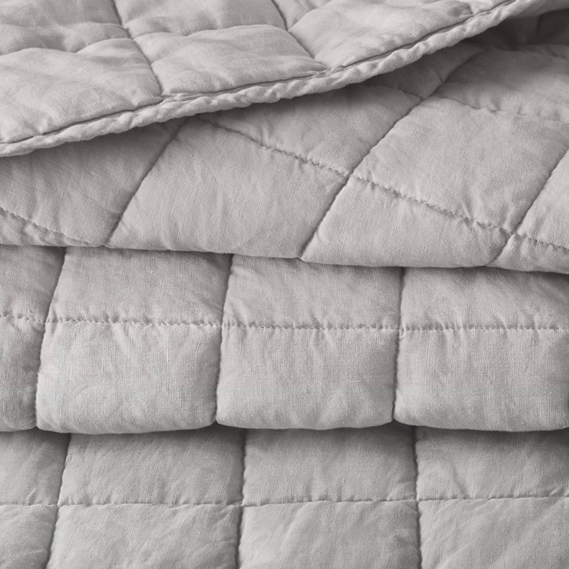 French Flax Gray 100% Linen Garment Washed 3-Piece King/Cal King Quilt Set, Gray, King Quilt + 2 King Shams 