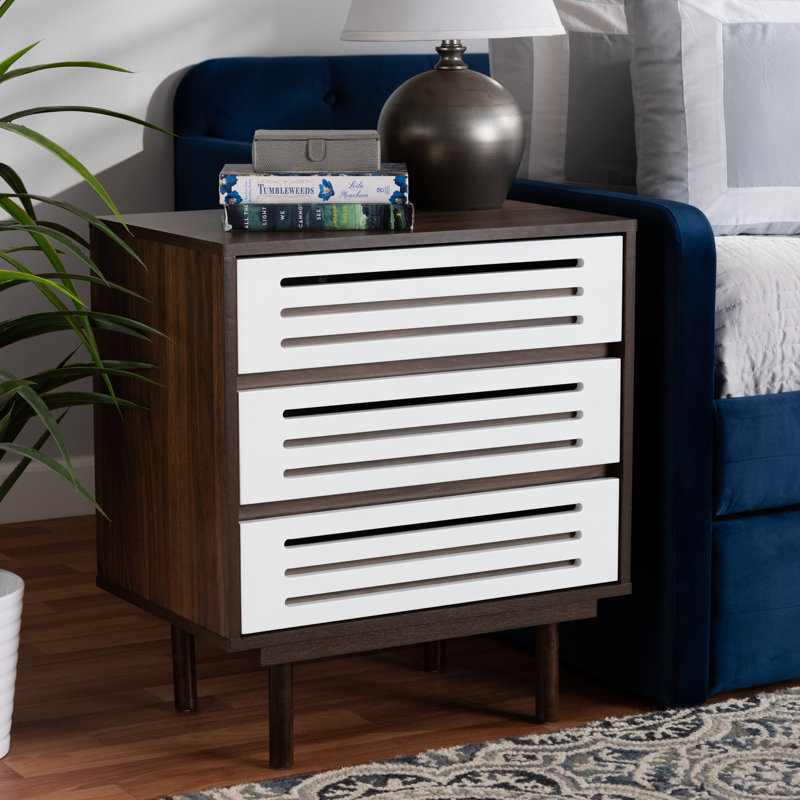 Table de chevet 3 tiroirs Baretta en blanc Columbia