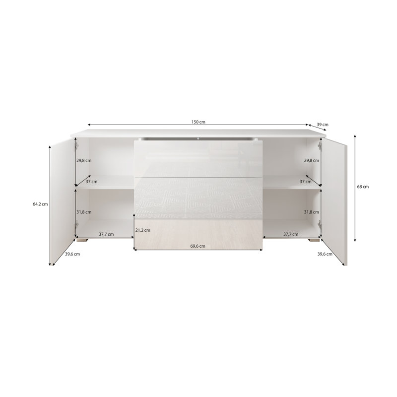 Wander 150cm Sideboard, White/White Glossy