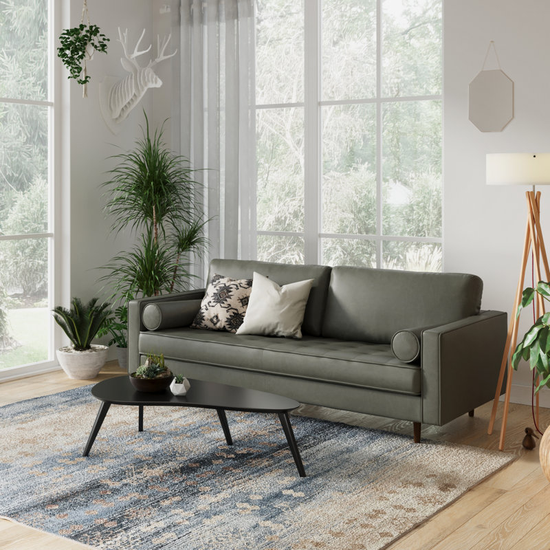 Geo 84" Vegan Leather Sofa, Slate Grey Vegan Leather