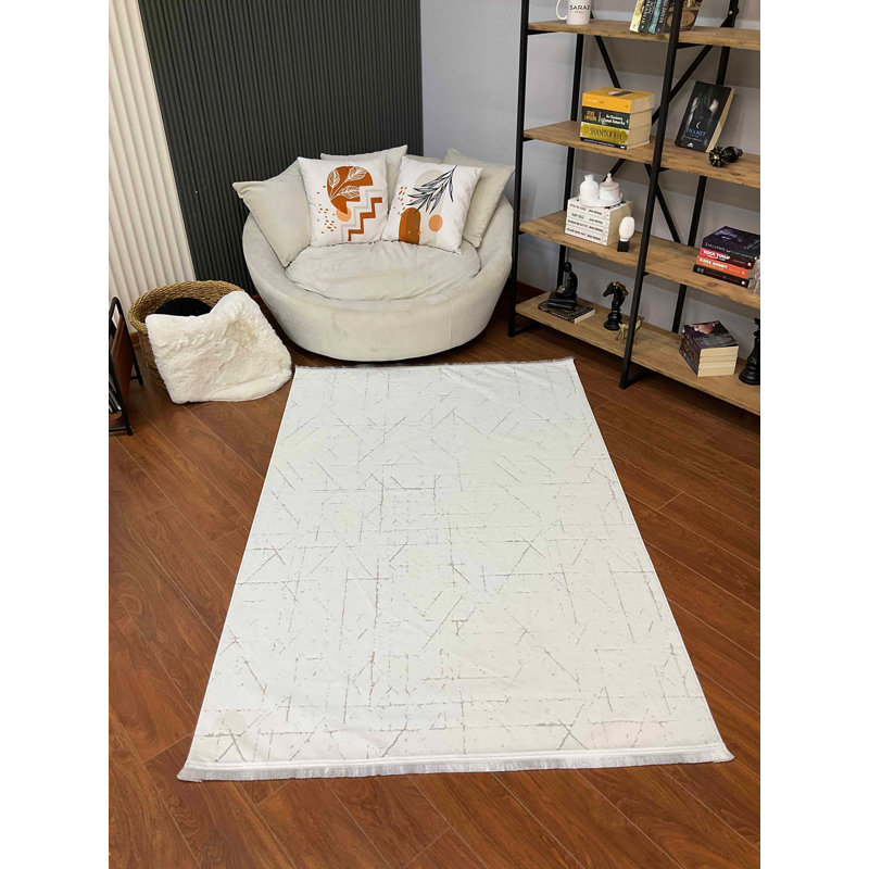 Nesbitt Premium 100% Bamboo Area Rug, 5.2 x 7.5 Feet | Antibacterial, Non-Slip Underside, 0.3 in Thick | Dry Cleanable, Elegant White Color | Perfect for Living Room, Bedroom & Dining Spaces, Eco-Friendly Design