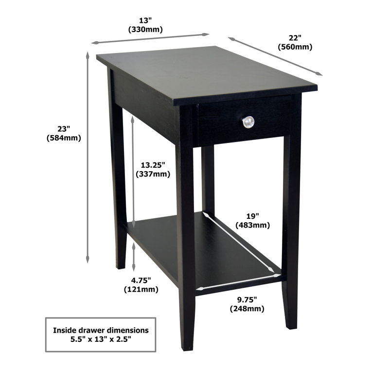 Table de bout en bois massif avec rangement Aiydan, Noir