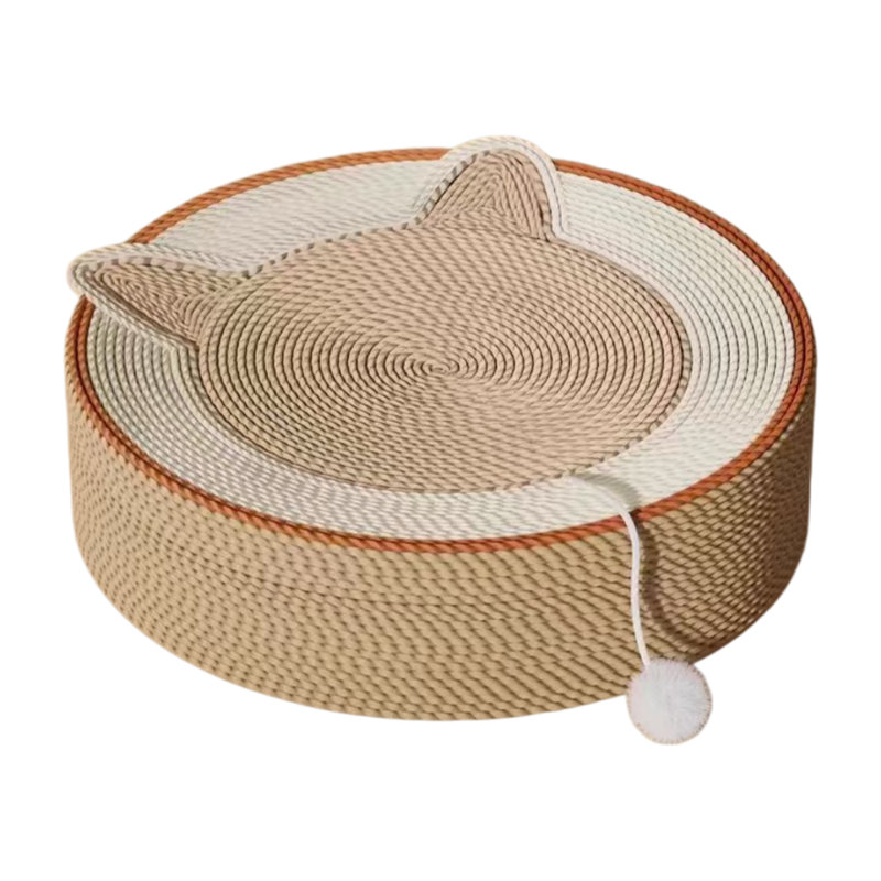 Lit rond en sisal Illugi avec une conception de visage de chat et un nid douillet