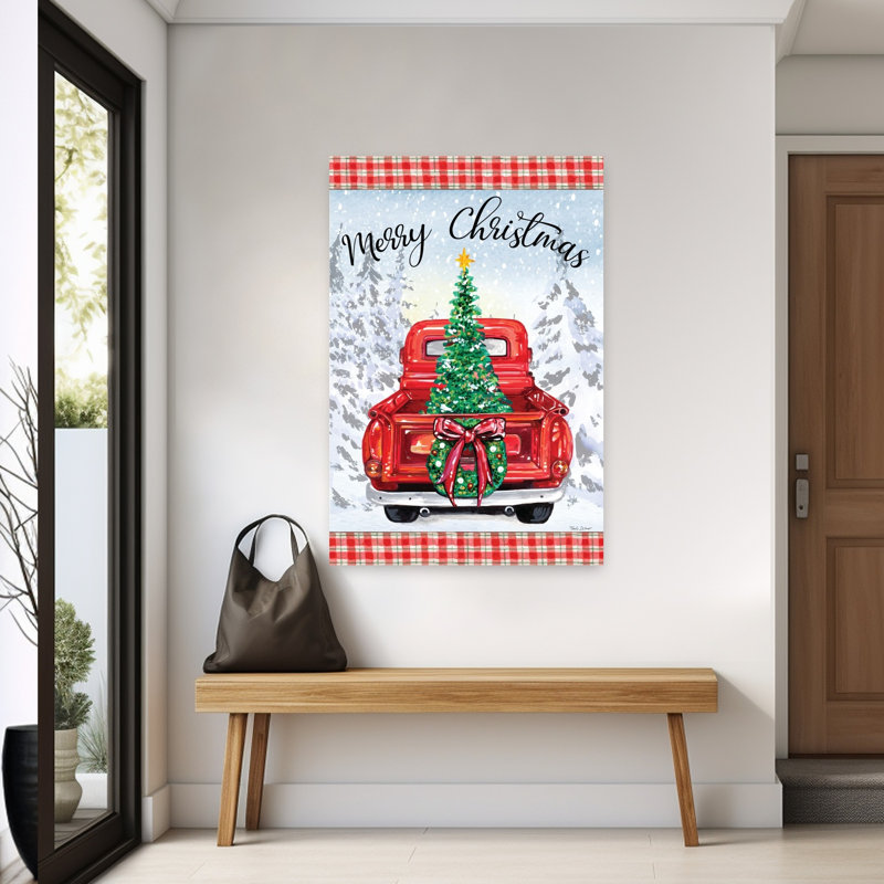Merry Christmas Truck, arbre de Noël contemporain abstrait, paysage d'hiver, H 60 po x l 40 po