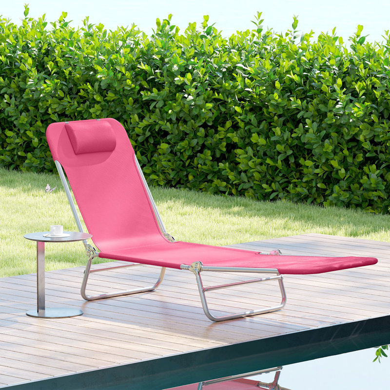 Outdoor Lounge Chair, Folding Adjustable Reclining Chair, Pink, Pink