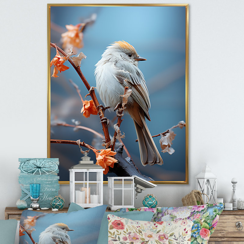 «Bird Ethereal Roost I» sur toile, Cadre flottant doré, H 32 po x l 16 po x P 1 po