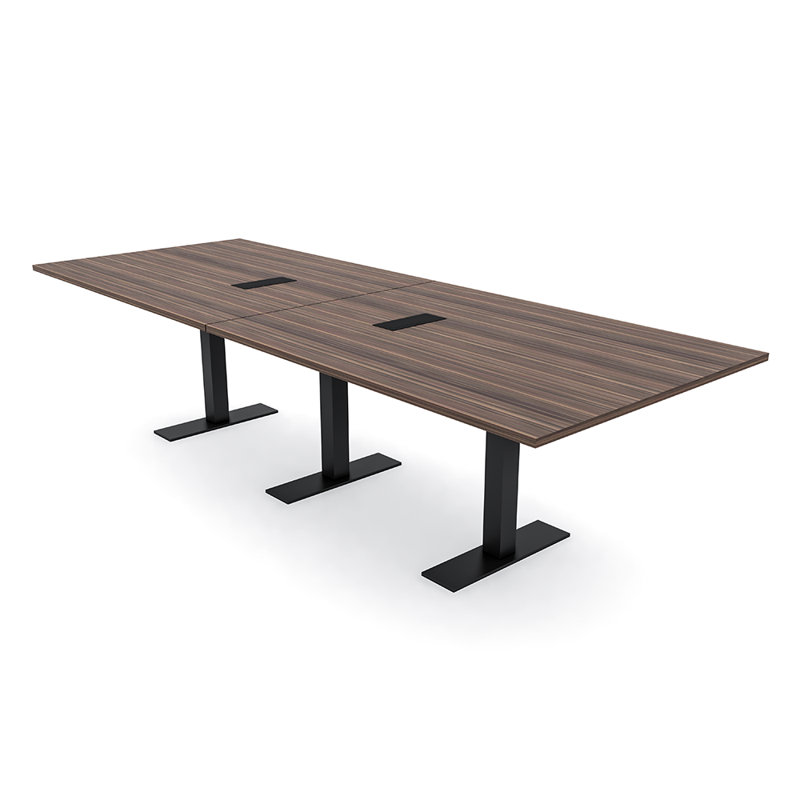 Table de conférence rectangulaire avec base en T en métal | Unité électrique, Noir mat, L 120 po x l 48 po
