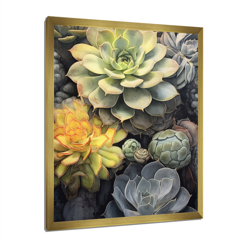 " Green Grey Resilience Succulent ", 20" H x 12" W x 1" D, Gold Picture Framed