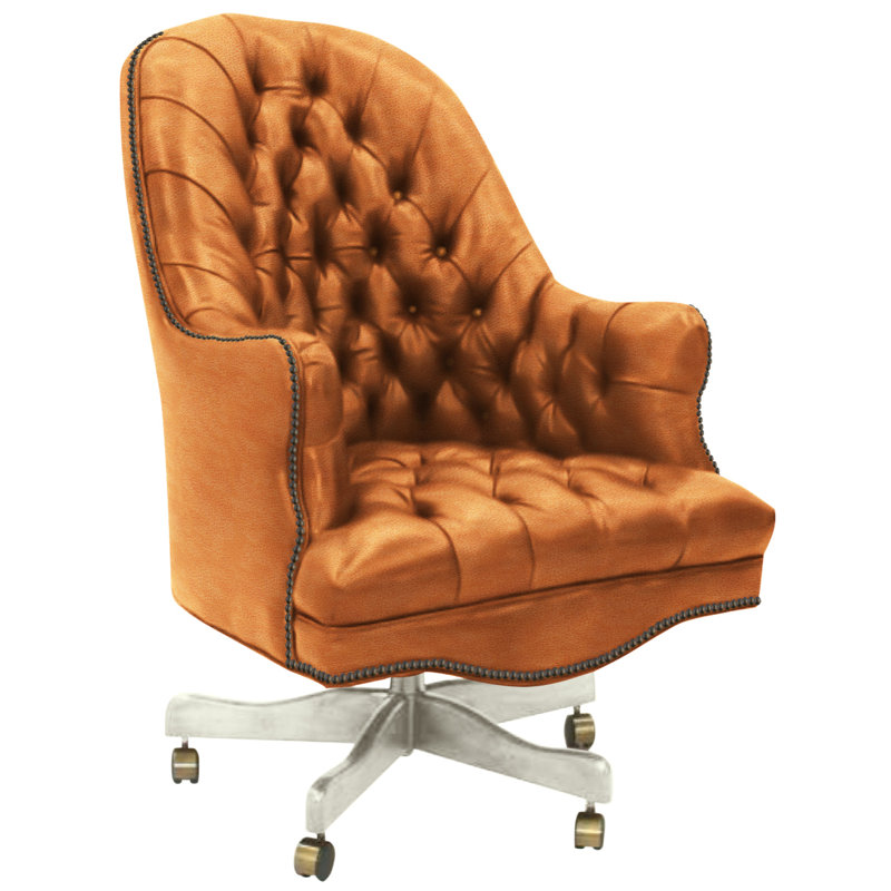 Leather Swivel Executive Chair, Hair Hide Brown/White, 109-08, Baroque French White