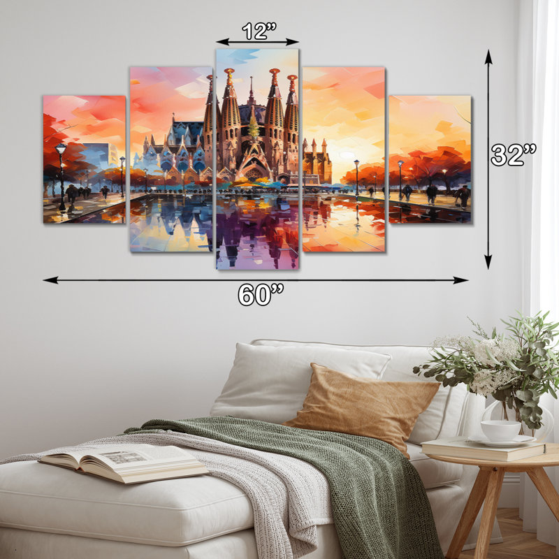 «Espagne Sagrada Familia In Barcelone», reproduction sur toile - 5 panneaux