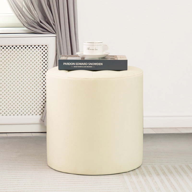 Rangi Tufted Round Standard Ottoman, Cream 