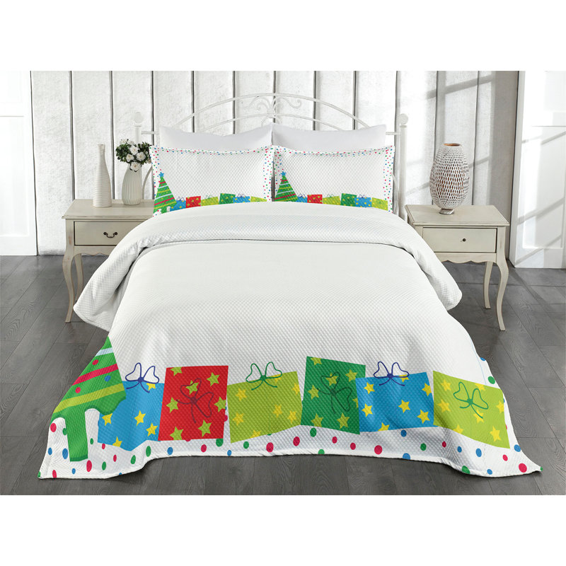 Ambensonne Party Bedspread Christmas Multicolor Multicolor, King Coverlet/Bedspread + 2 Pillow Shams