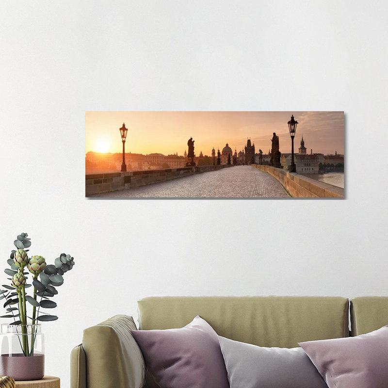 Sunrise At The Charles Bridge In Prague, Czech Republic by Jan Becke - Wrapped Canvas Panoramic Print
