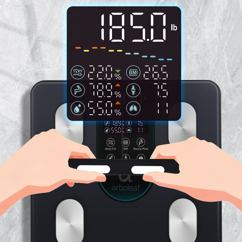 Smart Bathroom Scale with Sensory Handle - 8-Electrode High Precision Body Composition Monitor - 26 Metrics, LED Display, BMI, Muscle & Fat Measurement - Compatible with Apple Health & Android Health - Ideal for Gym and Home Use 