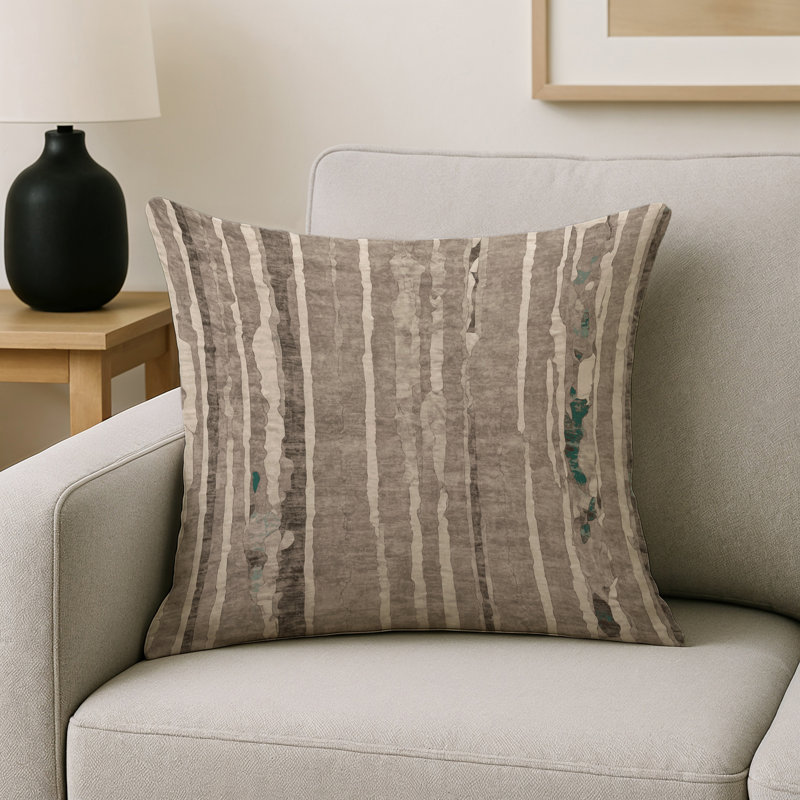 Coussin décoratif intérieur et extérieur Modern, Carré 16 po, Vert / taupe / gris abstrait 1