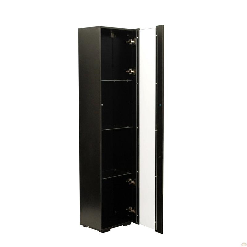 Side Cabinet With Aluminum Strip Lamp,With Large Storage Space, Black