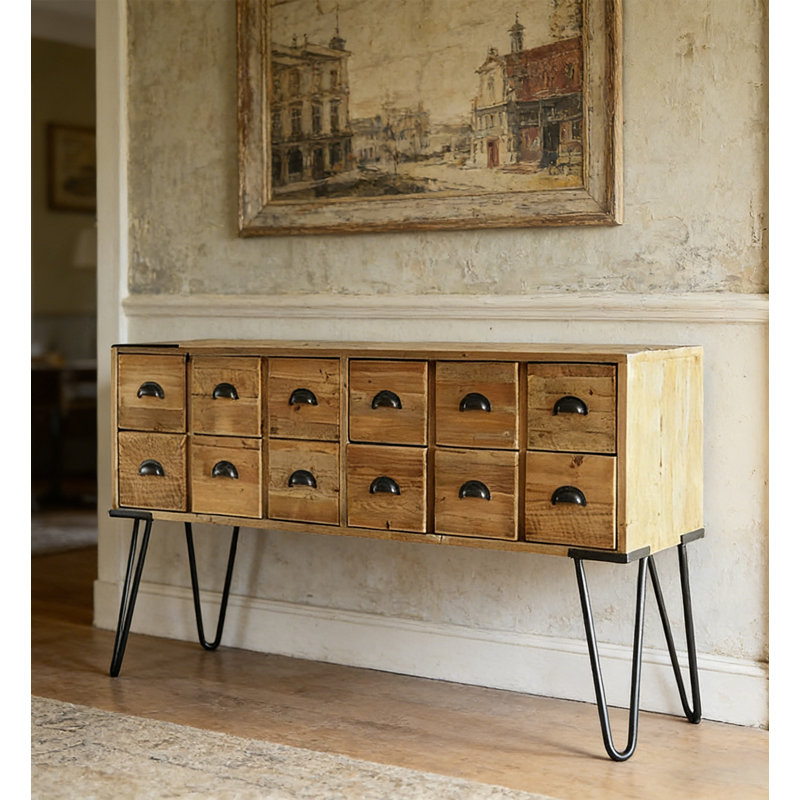 Farmhouse Style Multi-Drawer Storage Console Table