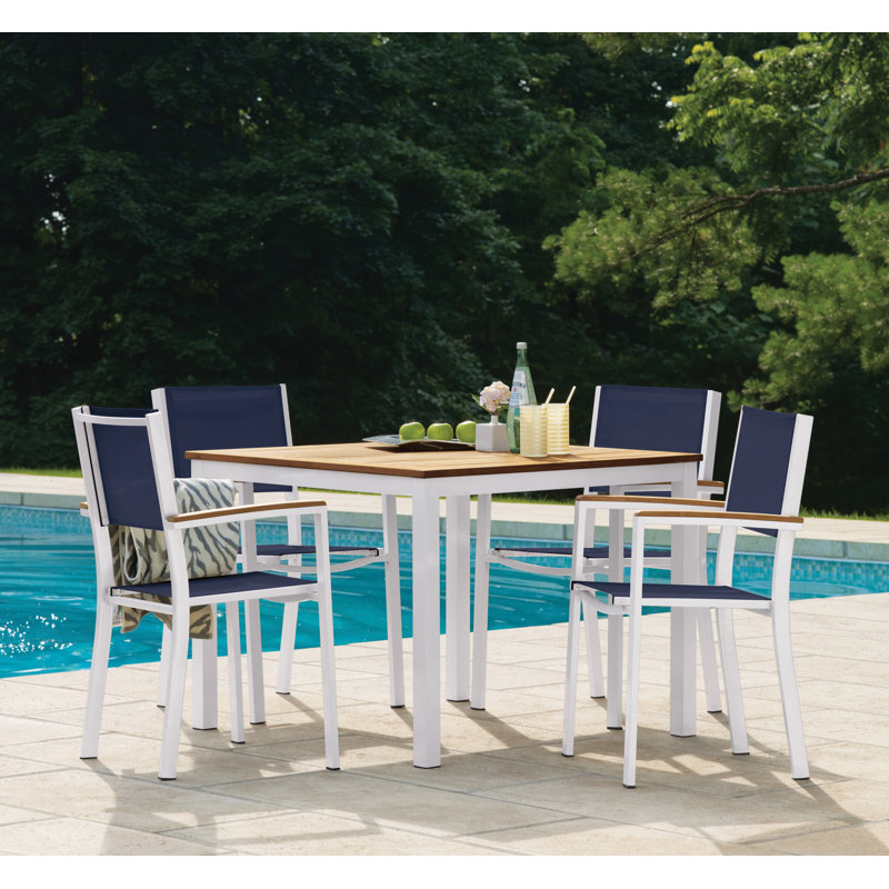 Travira Stacking Patio Arm Chair, Chalk, Ink Pen, Tekwood Natural