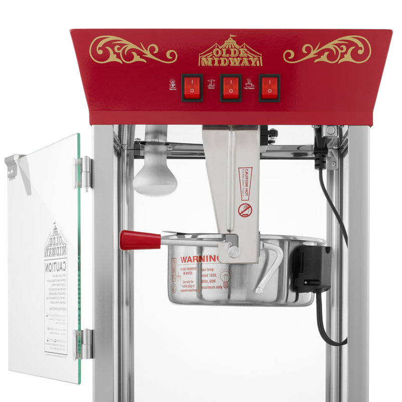 Machine à maïs soufflé de style cinéma avec chariot et bouilloire de 8 oz - Rouge, Rouge