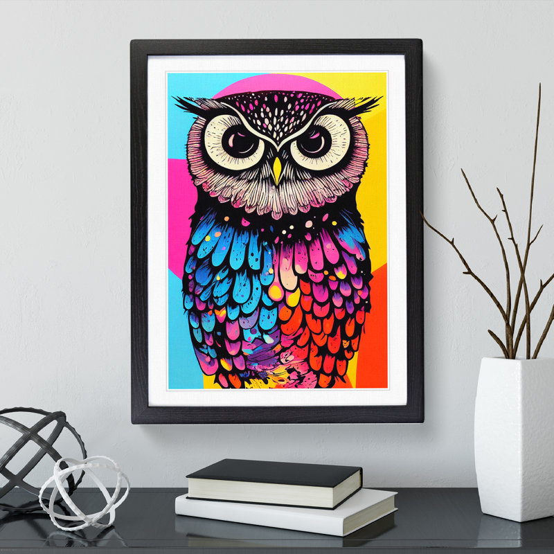 XV1022-4107X Splashed Owl No.6 - Single Picture Frame Painting, Black, 46cm H x 34cm W x 2cm D