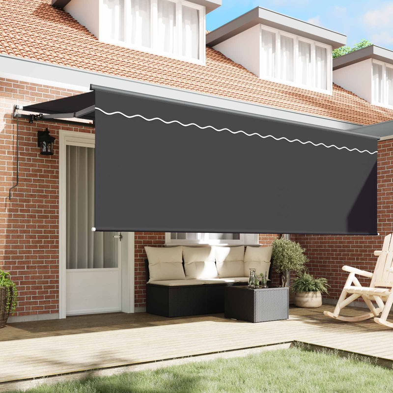 VidaXL 200cm D Retractable Patio Awning, 165cm H x 350cm W x 200cm D, Anthracite/Black