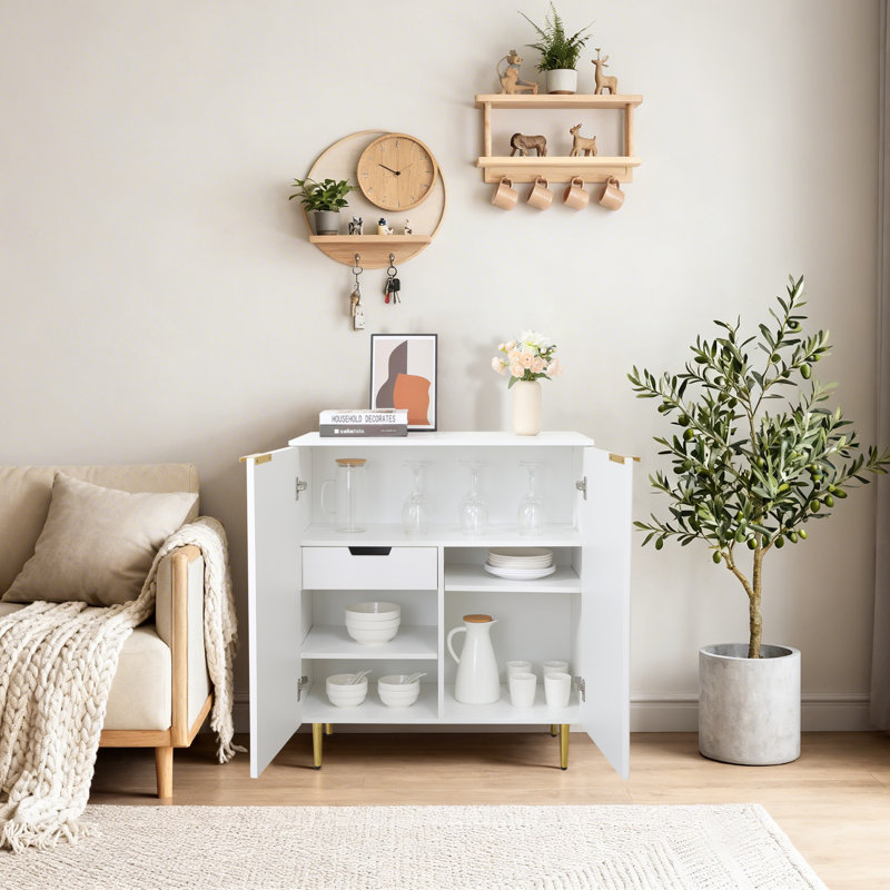 32'' Sideboard, Buffet Cabinet With Door , Rattan Floor Storage Cabinet For Dining Room, Living Room