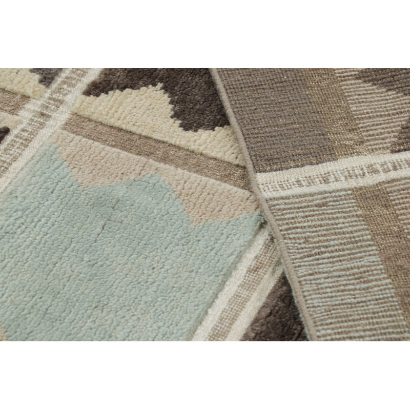 Scandinavian Hand Knotted Wool Geometric Area Rug, Rectangle 12' x 16'