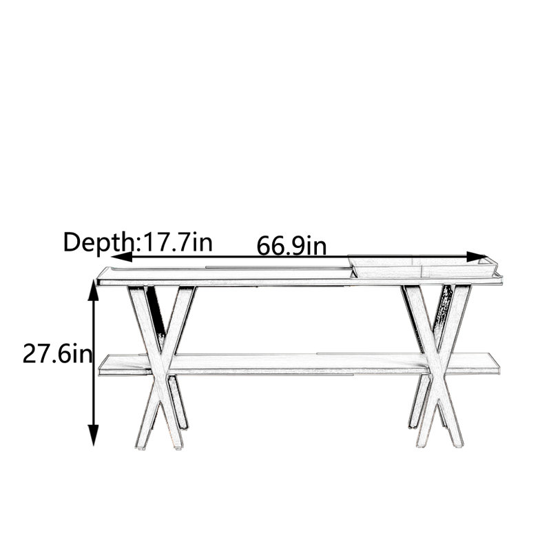 Console en frêne blanc, H 27,6 po x l 66,9 po x P 17,7 po