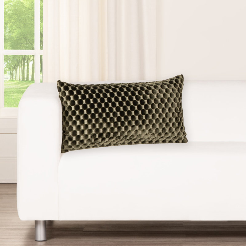 Oreiller en velours Nirvan, Vert, Plumes, Rectangle H 12 po x l 21 po