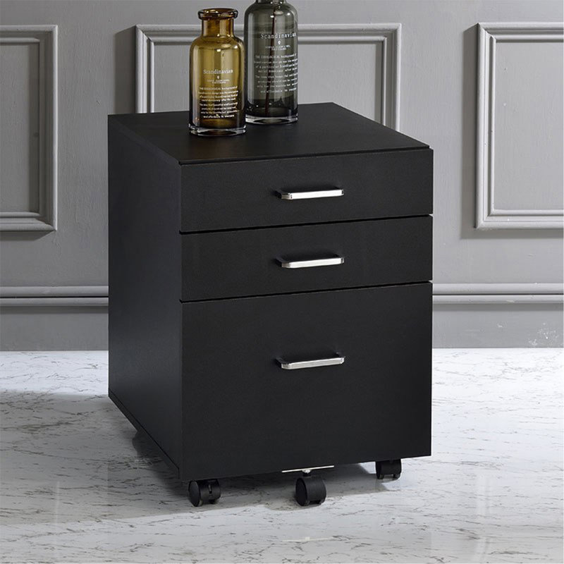 Armoire rectangulaire mobile avec 3 tiroirs, noir et chrome