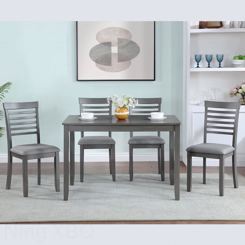 5-Piece Modern Dining Set: Rectangular Wooden Table & 4 Upholstered Chairs, Gray