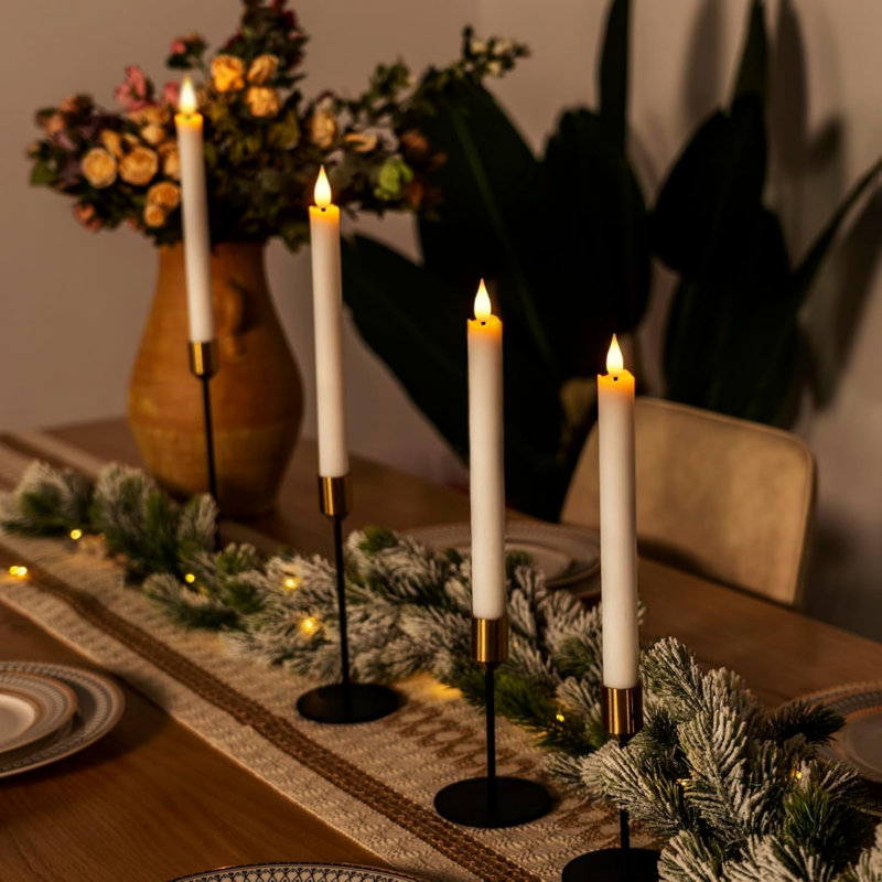 2 Pack Waxy Flameless Candles with Remote Control Timer, Flickering Battery Operated, Led Flameless Candlesticks Tall Candles for Home Decor, 9.6 inch