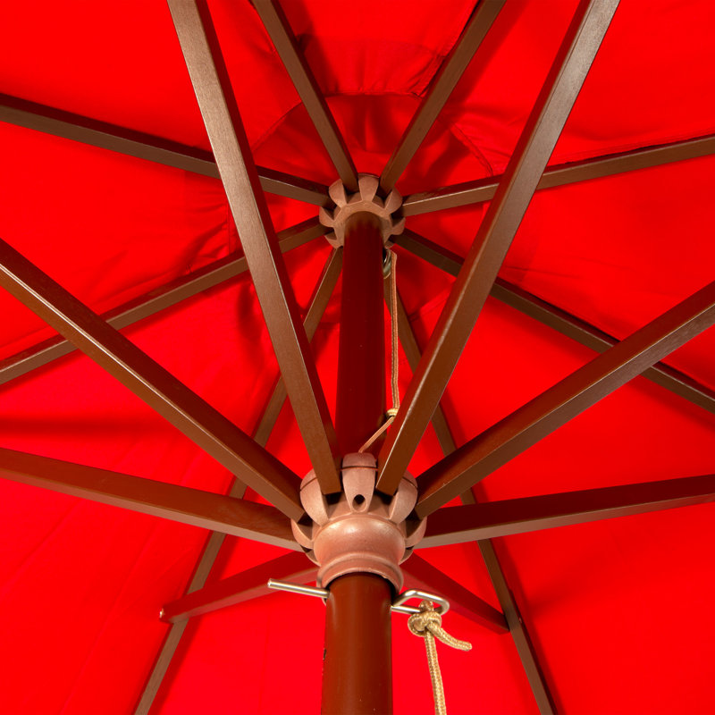 Red 9 ft Octagon Market Umbrella with Wooden Pole