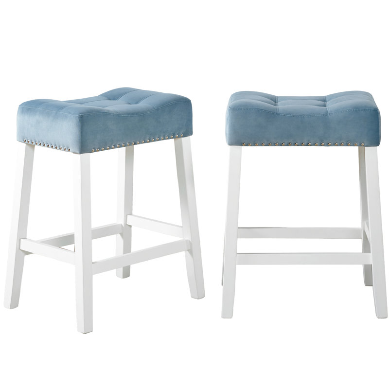 Tabourets de comptoir 2, siège de selle en velours, bleu, hypnotisé blanchi, 2, sièges, Bleu