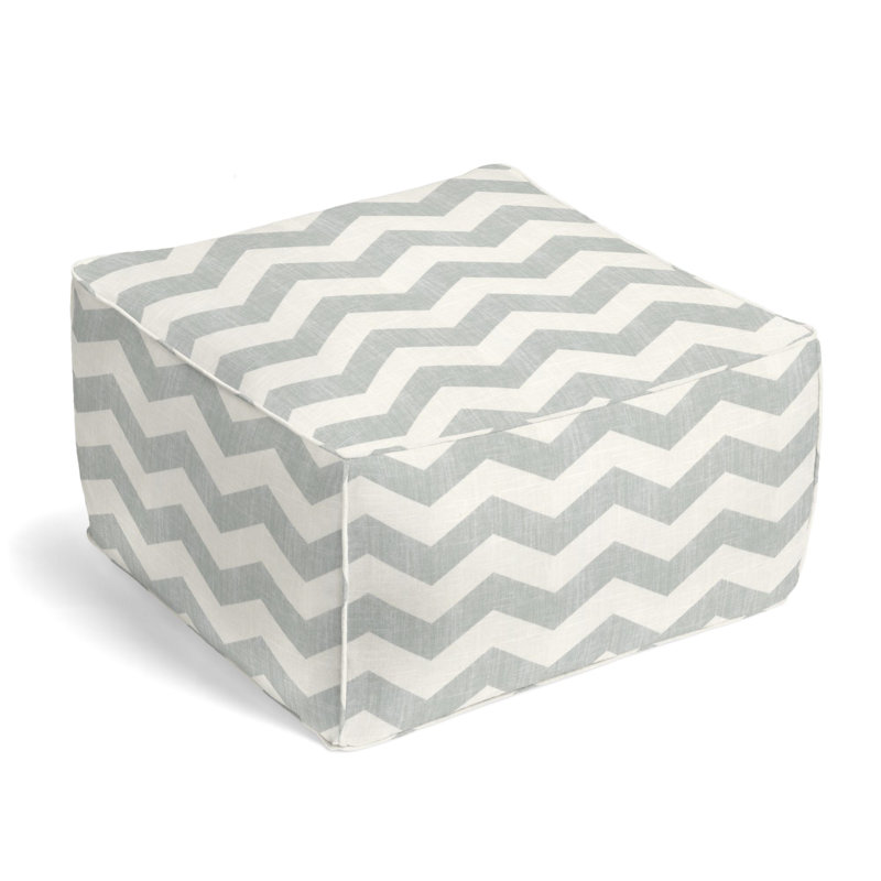 Upholstered Pouf, Glacier Linen Blend/Cotton Blend