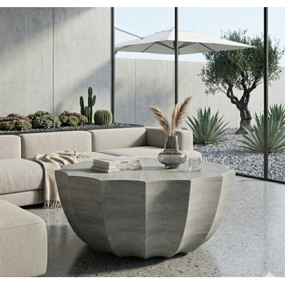 35.43" Modern Outdoor And Indoor Waterproof Coffee Table, Durable Mgo Cement Design, Suitable For Terraces, Gardens, Backyards And Living Rooms