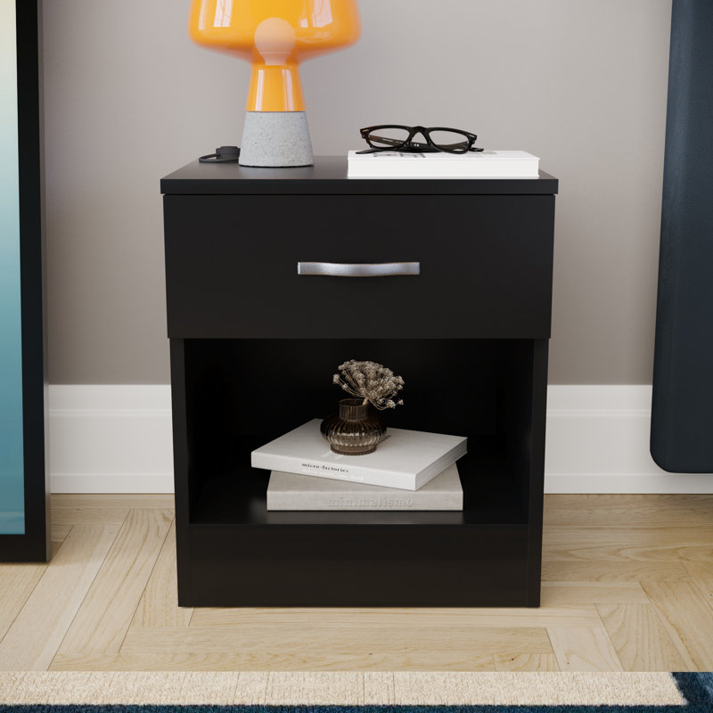 Maybery 1 Drawer Bedside Table, Black