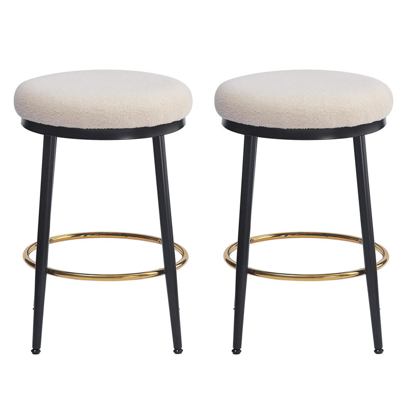 Ensemble de 2 tabourets de comptoir 24,75 po Modern, ensemble de 2 tabourets de comptoir blancs avec structure en fer, coussin éponge, repose-pieds, convenant à la cuisine / chambre à coucher / salle à manger.