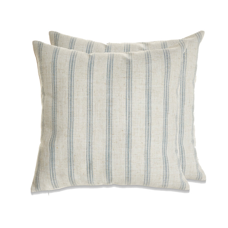 French Stripe Striped Feather Throw Pillow, Blue, Feather, 20" x 20"