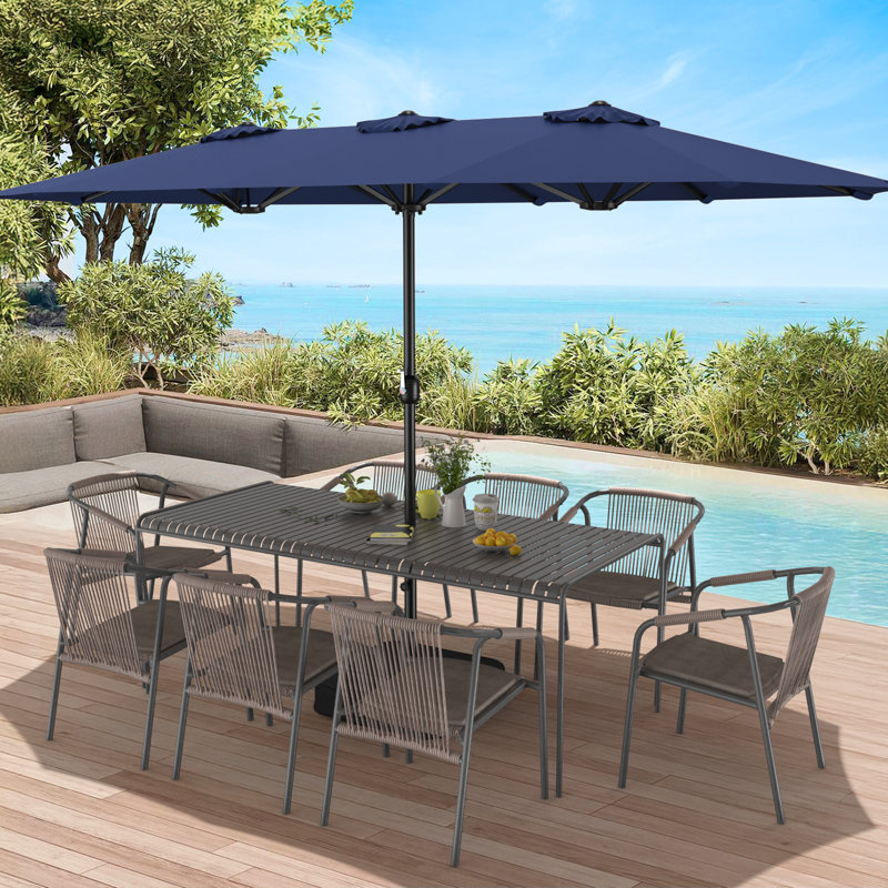 Parasol de marché rectangulaire avec base Yoko 15 pi x 9 pi, Bleu