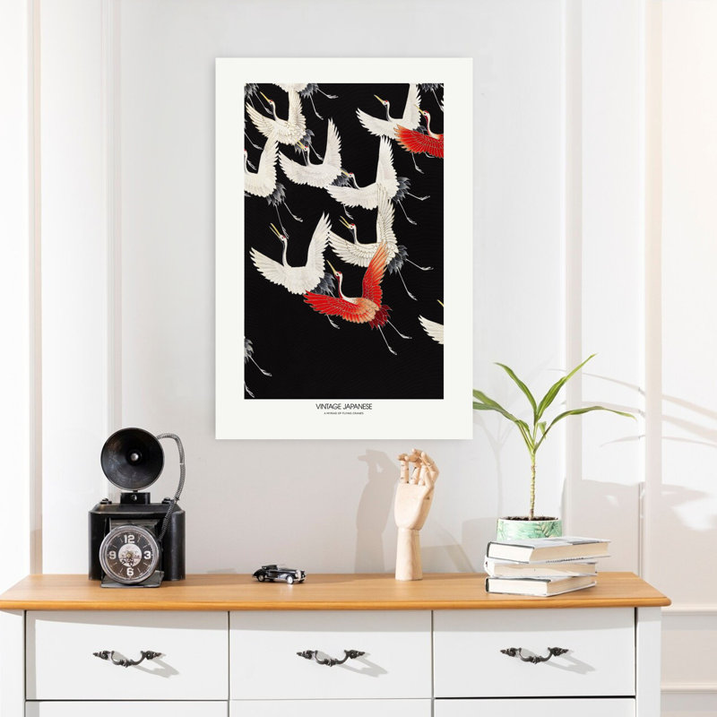«A Myriad Of Flying Cranes», art mural rétro contemporain, H 24 po x l 16 po