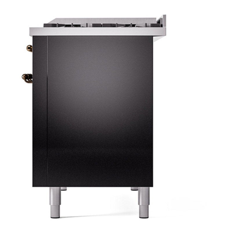 ILVE Nostalgie II 48 in Dual Fuel Range, 8 Burner, Griddle, Glossy Black/Bronze, Liquid Propane