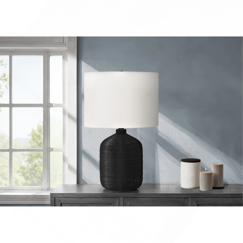 Lighting, 23"H, Table Lamp, Black Rattan, Ivory / Cream Shade, Modern, Black, Ivory