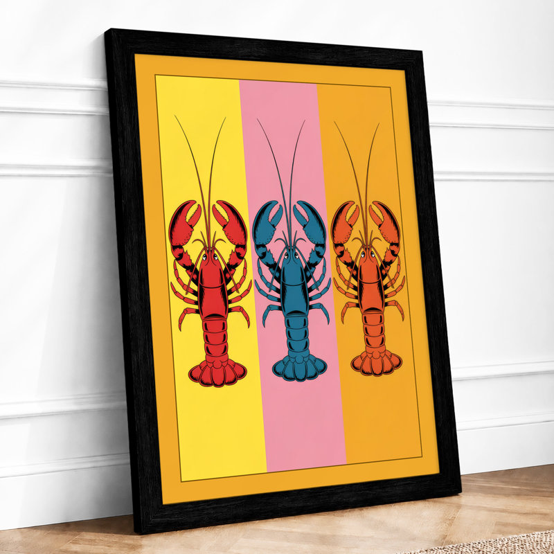 Lobster Trio Pop Art - Framed Print, A2 - 59.4 x 42.0 cm, Black