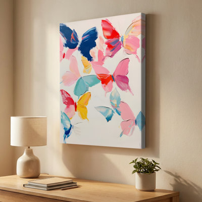 Vibrant Butterflies in Flight Impressionist Style Wrapped Canvas Wall Decor - 24x36x1