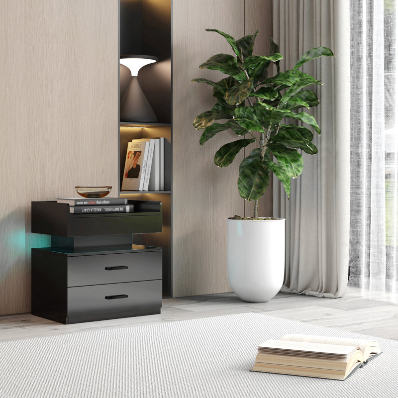 1 Set Nightstand With Adjustable LED Strip Light, 2 Drawers, Large Storage Space, Suitable For Bedside Table, Coffee Table, Sofa Side Table Or End Table For Study Desk
