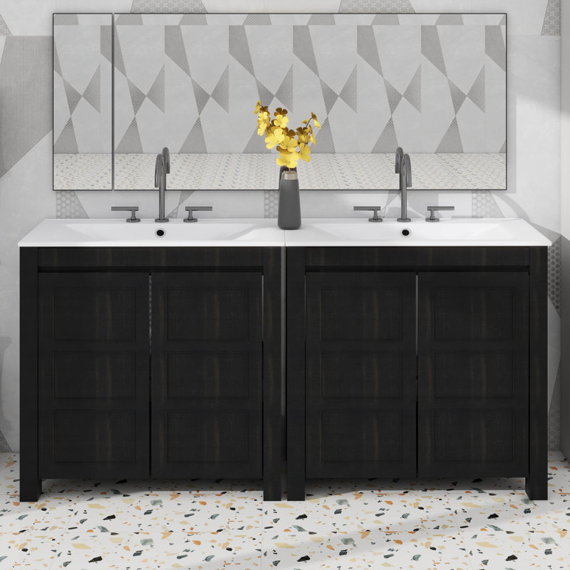 Ensemble de meuble-lavabo 72 po avec deux meubles-lavabos séparés, deux lavabos en céramique, des portes à fermeture en douceur et une tablette réglable pour une organisation élégante