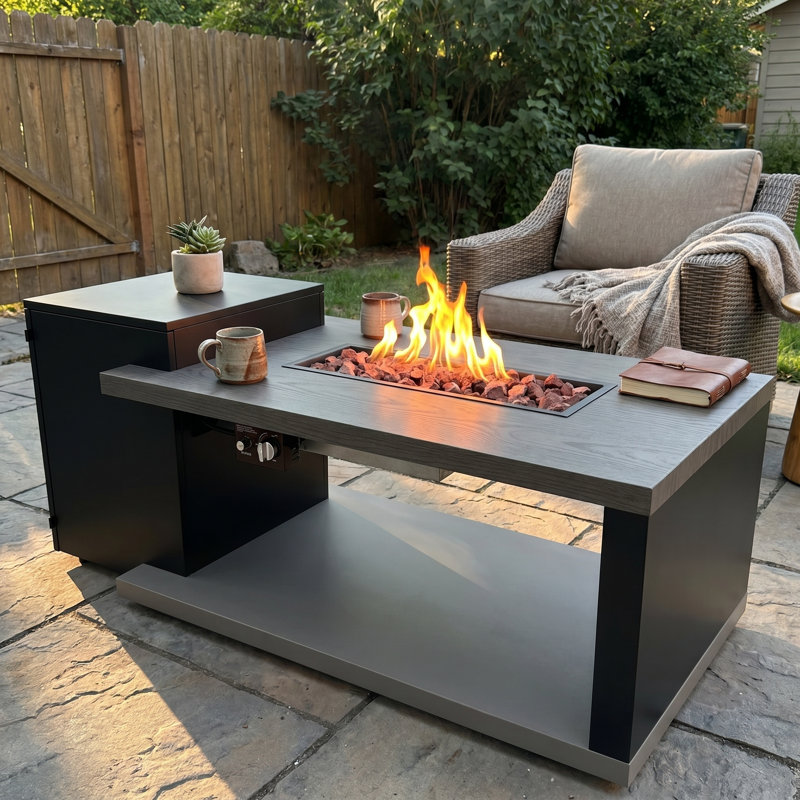 Castleman 53'' W Smokeless & 50,000 BTU Propane Gas Fire Pit Table With Volcanic Rock, 22.4" H x 53.1" W x 26" D