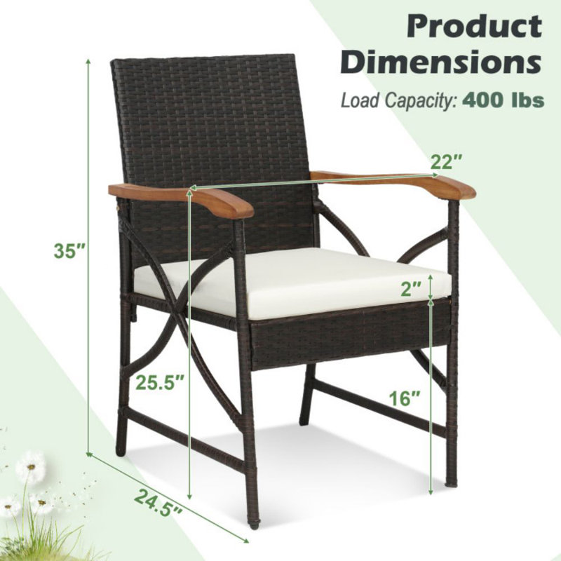 Set Of 2 Patio Wicker Chairs With Soft Zippered Cushion