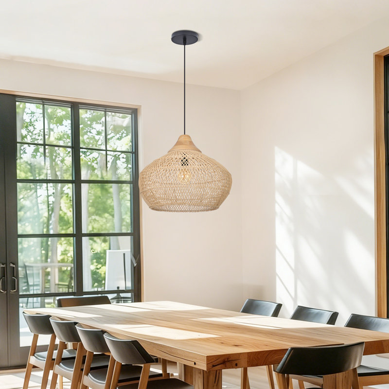Natural Rattan Pendant Light for Kitchen Island, 15.75" H x 19.69" W x 19.69" D